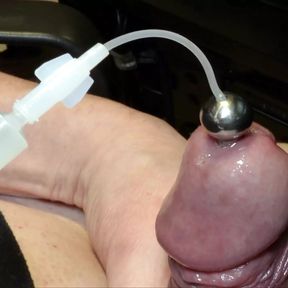 Weird Fetish: Extracting Cumload from sounded uncut big Head Cock