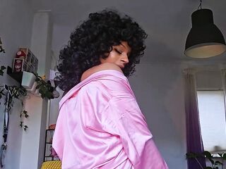 Ebony Bitch goddess Chayenne teases virgin and uses him as her ashtray