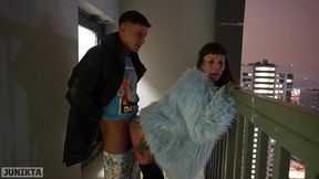 spontaneous sex with a stranger in an elevator, on a public balcony, in the entrance (full)