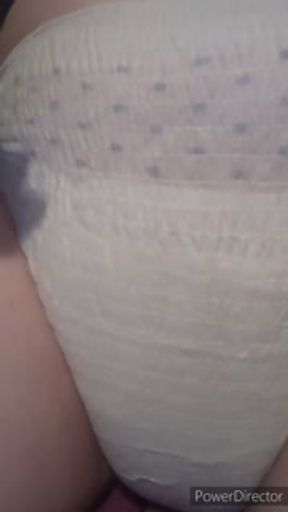 Horny Slut Wets, Rewets, and Cums in Diaper