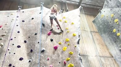 Sexy Rock Climber Girls Flashing Their Natural Tits at the Climbing Gym