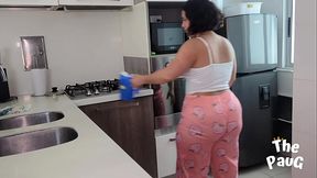 Fucking with my roommate in the kitchen