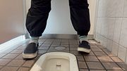 Awkwardly Pissing in a public Squat Toilet in Japan look at my Fat pussy