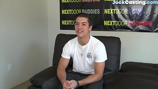 Casted straight jock fucking off cock on the couch