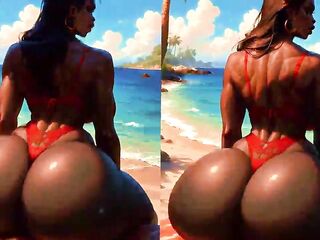 4K 100% AI Generated CG Soft Looping PMV – Huge Booty Black Gentle Beach Twerk: Bikini Butt Shaking for Endless Loops