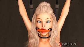 Hot dickgirl fucks a sexy young blonde in restraints in lab