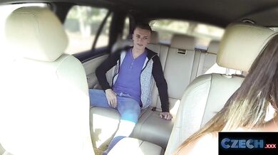 Sloppy blowjob in a taxi ride to balls deep fucking with Czech hottie