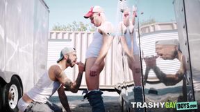 Handsome truck driver Bryce Hart enjoys a steamy hot oral sex with his partner