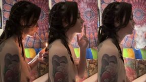 Side profile view - intimate smoking with Chery Trees