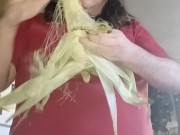 Sean fucks his ass with corn