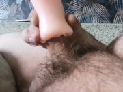 Solo fuck fake mouth and cum on myself