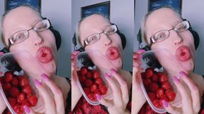 Asmr Strawberry Eating - Asmr, Eye Glasses, Gianess, Lipstick, Big Lips, Mough, Food, Face Fetish, Long Nails