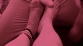 short video of an amateur guy rubbing his foot against his friend s big hard cock