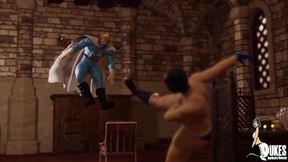 Sexy supervillian sucks and fucks to get victory