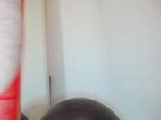 Cross in red net trains his asshole on a table and a fitness ball based transparent cock