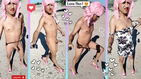 Cute Trans Barbie in New Pink Heels Goes for a Walk with Very Hot Ass and Cute Legs