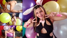 Bunny girl rides and pop giant balloons HD - Bunny Looner