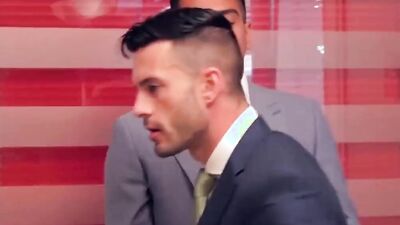 Handsome guys in attractive suits make out and fuck raw