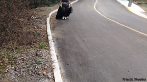 My Stepmother in Transparent Pants Without Panties Showing off on the Street.