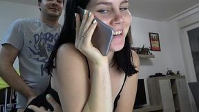 Shagging my stepsister from behind while she's talking to her boyfriend on the phone