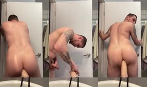 Jock's Juicy Ass Destroyed Dancing on Thick White Dildo Ride