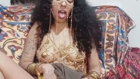 Hairy arabian Bibi Hourani playing with sword