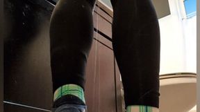 Losing Control & Wetting Denim Skirt & Black Leggings while Putting on Makeup