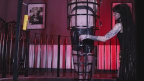 Electro-Shock CBT Handjob for Suspended Caged Submissive - by YourDarlingHoney Angle 2