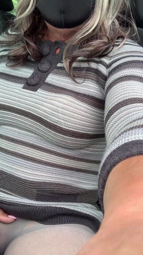 Kelly cd car drive in grey dress tights and heels