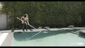 Deepthroat and Anal Fuck with ebony Pool Cleaner Liv