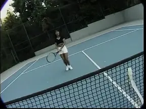 Horny stud bangs two sexy babes hard in the tennis court