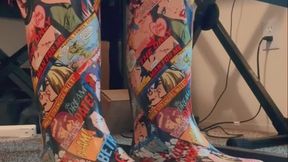 Sexy Nerd Girl Wearing Graphic Novel Rain Boots Playing Piano Pedal Pumping And Shaking