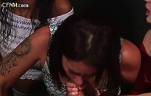 CFNM Ebony deepthroats cock in group BJ till cumshot