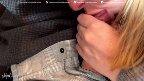Big-titted milf gives a hot and sloppy public blowjob at the fast food joint