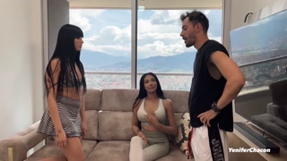 Two hot Venezuelan girls fuck their personal trainer