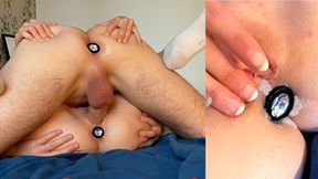 Real Couple, One Plug Each. Creampie: Amazing River Of Cum