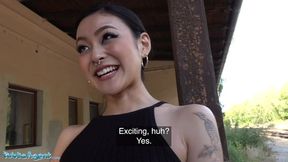 Public agent Japanese beauty Rae Lil Black gets paid for sex