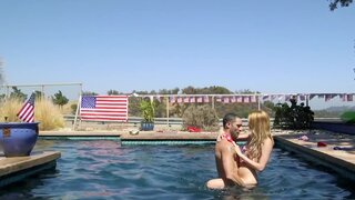 Pretty teen gets her pink pussy played with outdoors