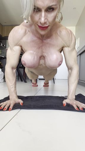 Amateur with big tits shows off her round ass