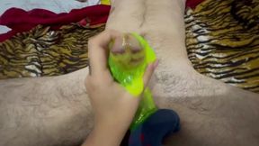 Getting filthy down with gooey lube on my BFF's gargantuan member, dude