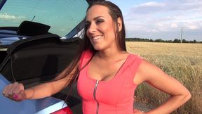 pink dressed mea melone sucks and fucks in all her holes in outdoor