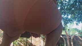 My pink shorts can't handle my stinky farts outdoors