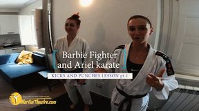 Barbie FIghter and Ariel karate kicks and punches lesson pt1