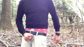 Sagging and jerking off in the woods. Verbal