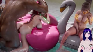 Eve and Tifa have some serious fun with BBC at the pool