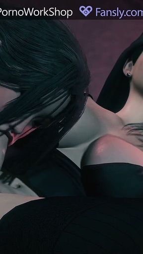Asian Futanari in Black Stockings. Hot Sex with Deep Throat.