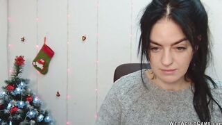 Brunette amateur babe in sweater chats on webcam show