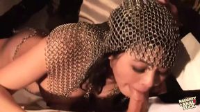 Stage show starts with big natural knockers and gigantic anal toys