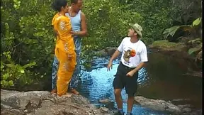 Seductive Angelic Brunette Gives Massive Cock Deep Throat In The Woods