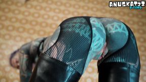 Heavy Tattoos &amp; Piercings - Thigh High Leather Boots, Extreme Anal Stretch on Huge Black Dildo Chair